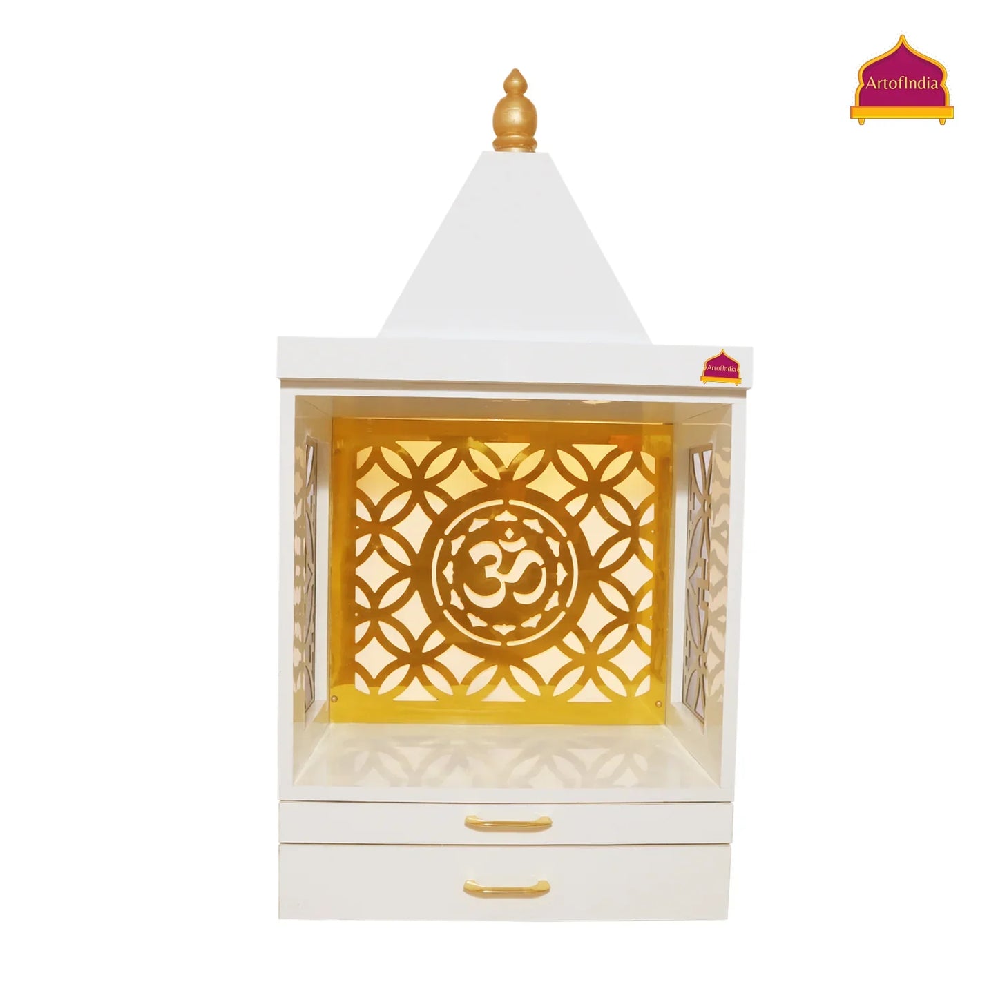 ARTOFINDIA Designer Wooden Temple, Decorative Wooden Mandir with Lights Wall Hanging & Floor Mounted