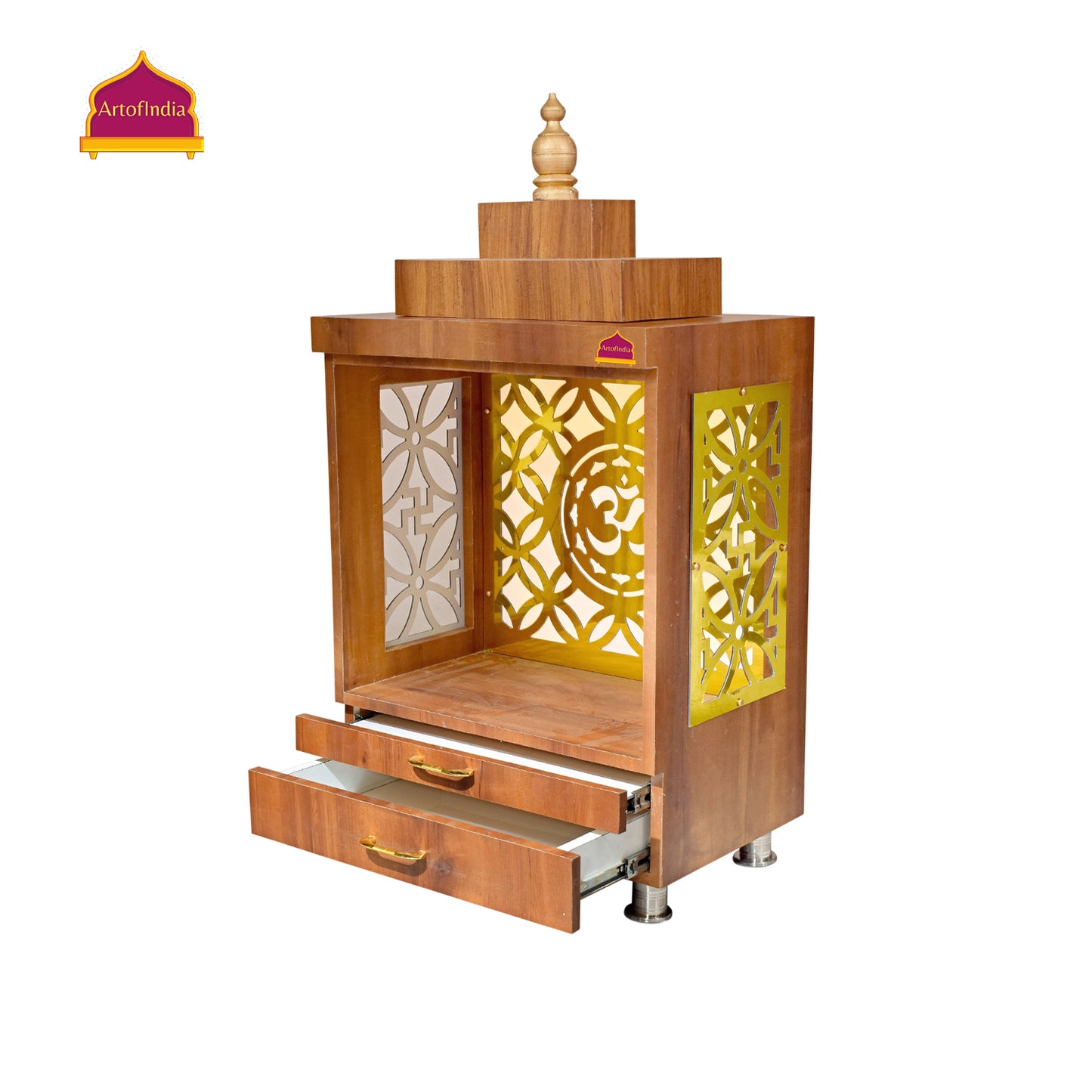 ARTOFINDIA Wooden Temple, Wooden Mandir for Home, Decorative Wooden Mandir with Lights