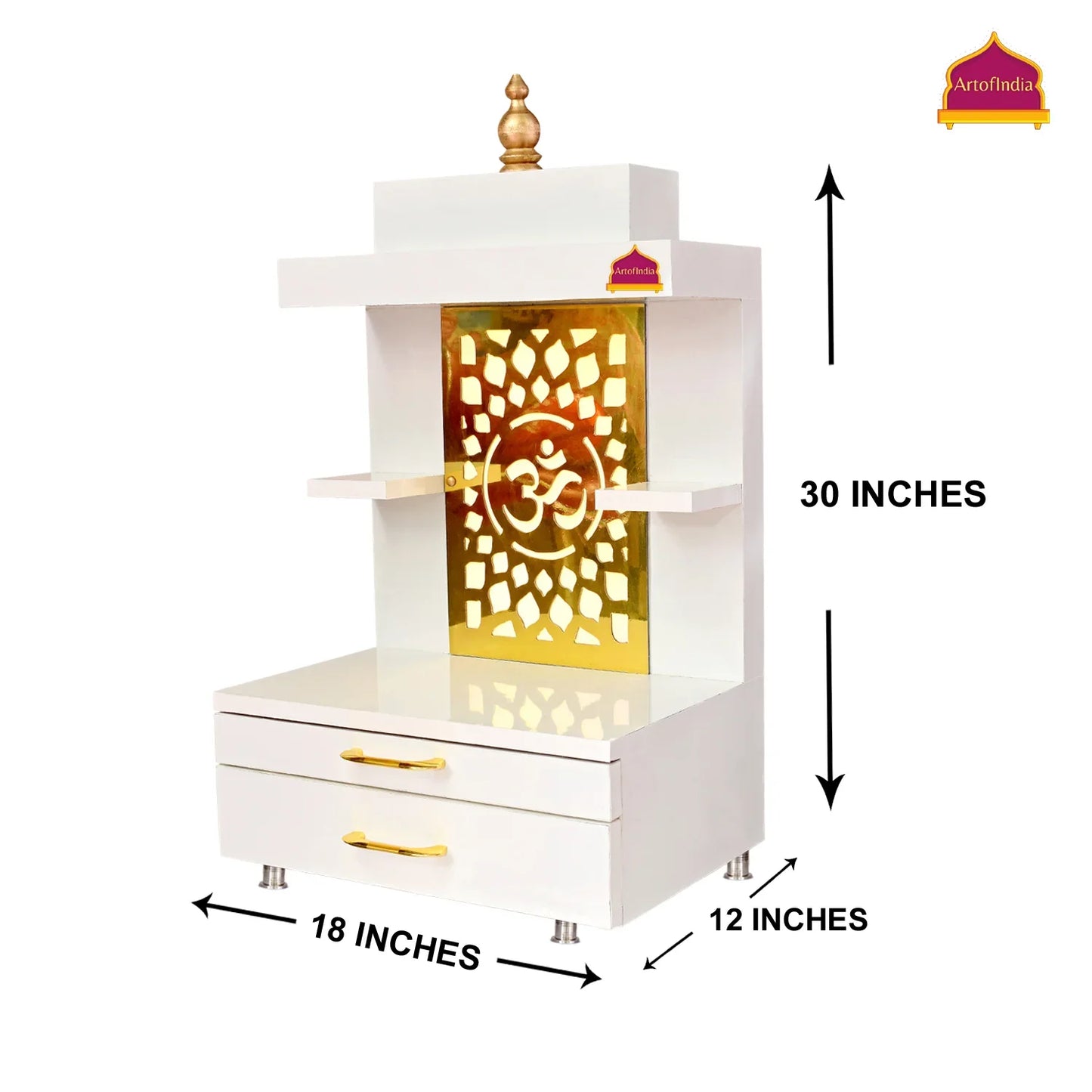 ARTOFINDIA Designer White Wooden Temple, Mandir for Home & Office,Designer Wooden Mandir with Lights Wall Hanging & Floor Mount