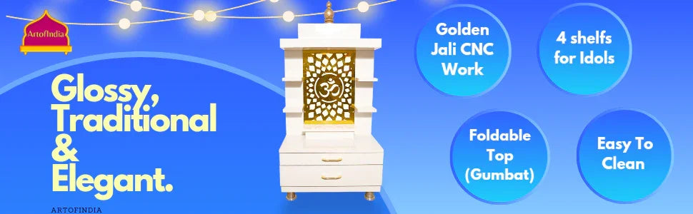 ARTOFINDIA Designer Wooden Mandir, Decorative Wooden Mandir with Lights & Shelfs
