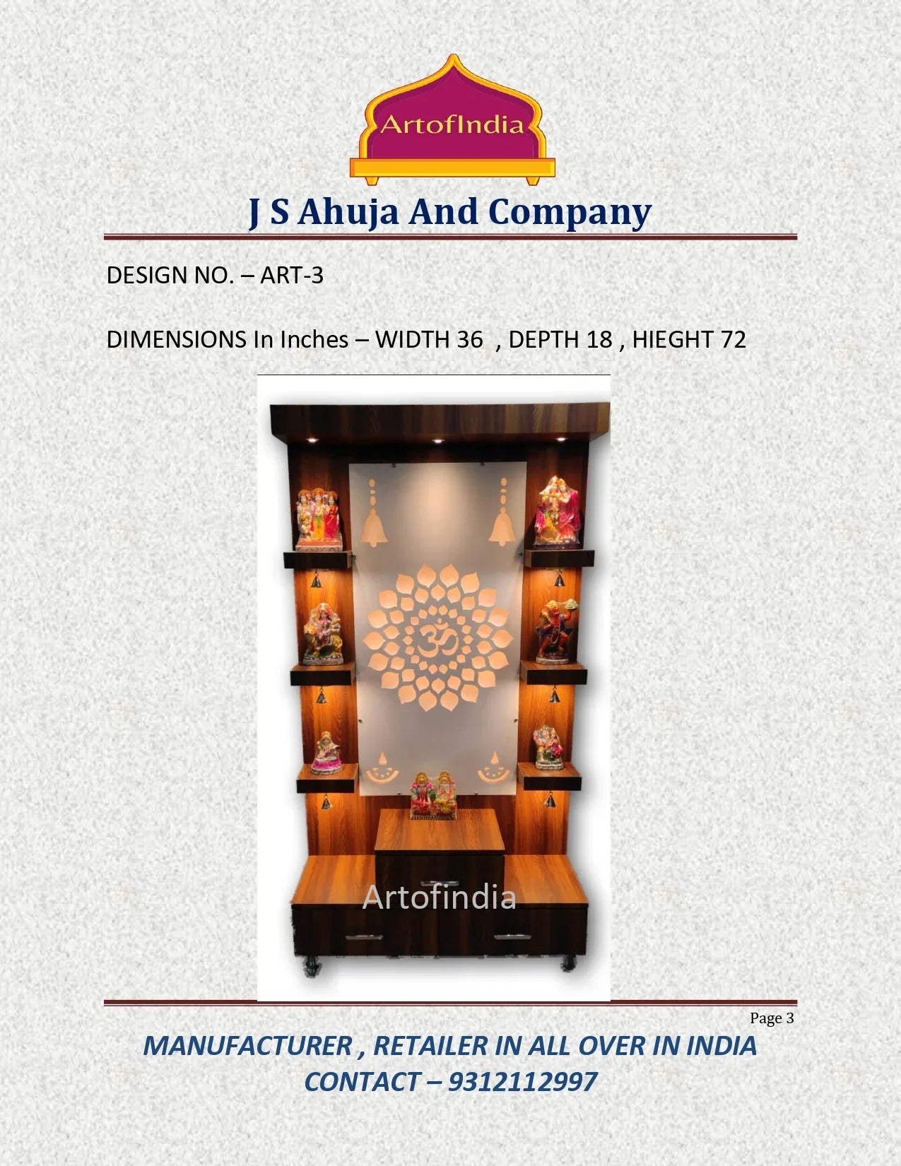 ARTOFINDIA/Om Pooja Mandir For Home/Designer Temple Brown 6 shelf to place God