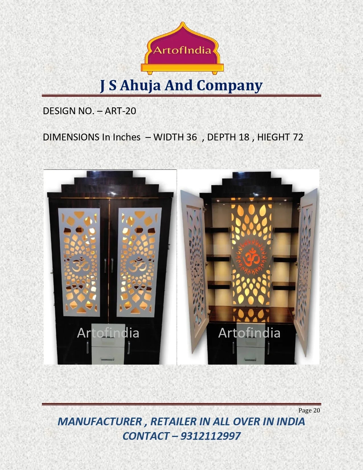 ARTOFINDIA/Om White ,Dark Brown Door Pooja Temple For Home/Designer Temple