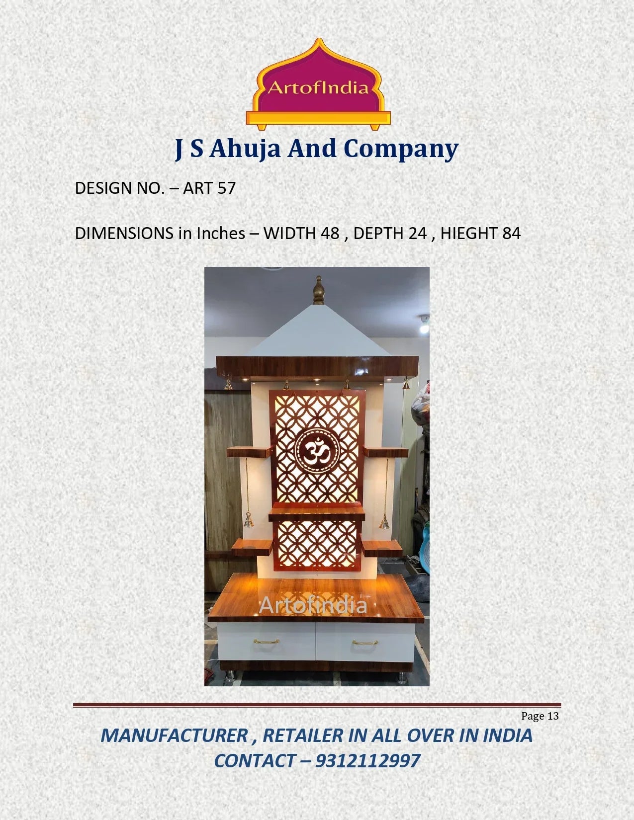 ARTOFINDIA/OM Rose Gold Pooja Mandir For Home/Designer Temple