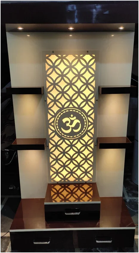 ARTOFINDIA/Om White Drak Brown 4 Shelf Pooja Mandir For Home/Designer Temple