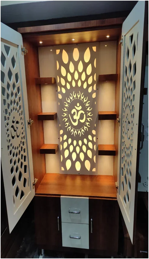 ARTOFINDIA/Designer Brown White Pooja Door Jali Mandir For Home/Designer Temple