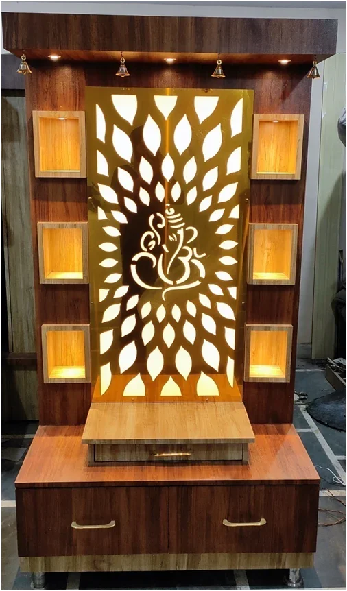 ARTOFINDIA/Ganesha Golden Pooja Mandir For Home /Designer Temple