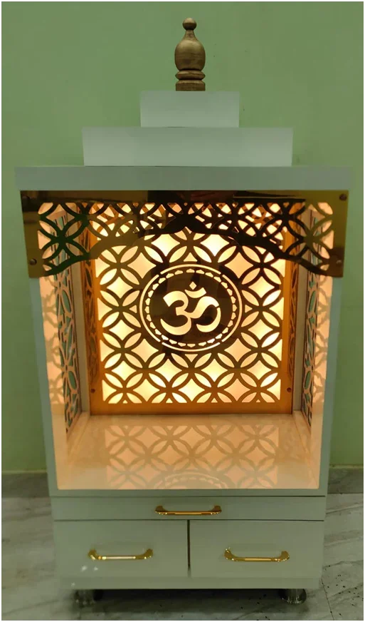 ARTOFINDIA/White And Golden Designer Wooden Mandir For Home /Designer Temple