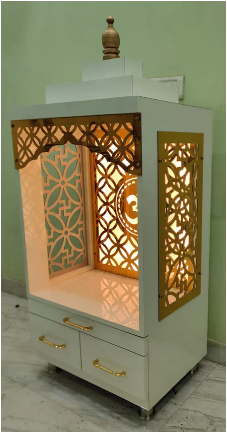 ARTOFINDIA/White And Golden Designer Wooden Mandir For Home /Designer Temple