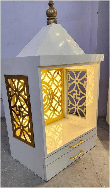 ARTOFINDIA/Beautiful White Wooden Mandir (Hanging & Floor) With Designer Jali For Home /Designer Temple