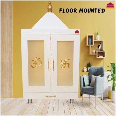 ARTOFINDIA/Beauiful White Wooden Mandir With Designer Glass Door & Beautiful Side Jali (Wall Or Mounted) For Home /Designer Temple