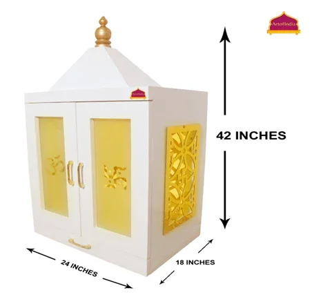 ARTOFINDIA/Beauiful White Wooden Mandir With Designer Glass Door & Beautiful Side Jali (Wall Or Mounted) For Home /Designer Temple