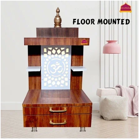 ARTOFINDIA/Elegant Brown Wooden Mandir With White Beautiful Shelfs (Wall Or Mounted) For Home /Designer Temple