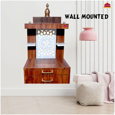 ARTOFINDIA/Elegant Brown Wooden Mandir With White Beautiful Shelfs (Wall Or Mounted) For Home /Designer Temple
