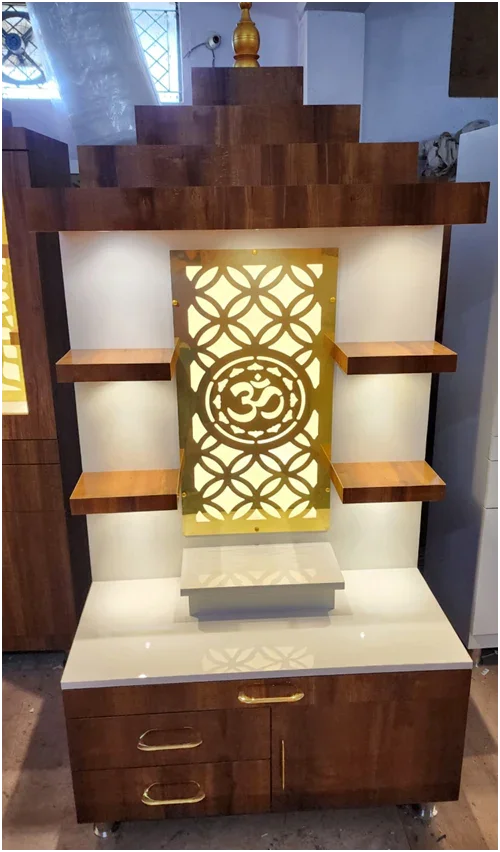 ARTOFINDIA/ Beautiful Brown & White Wooden Designer Mandir With Shelfs For Home /Designer Temple