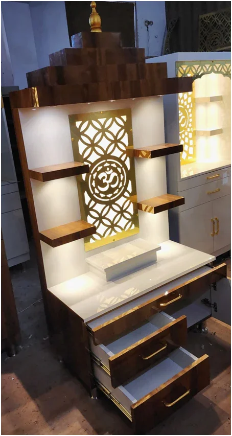 ARTOFINDIA/ Beautiful Brown & White Wooden Designer Mandir With Shelfs For Home /Designer Temple