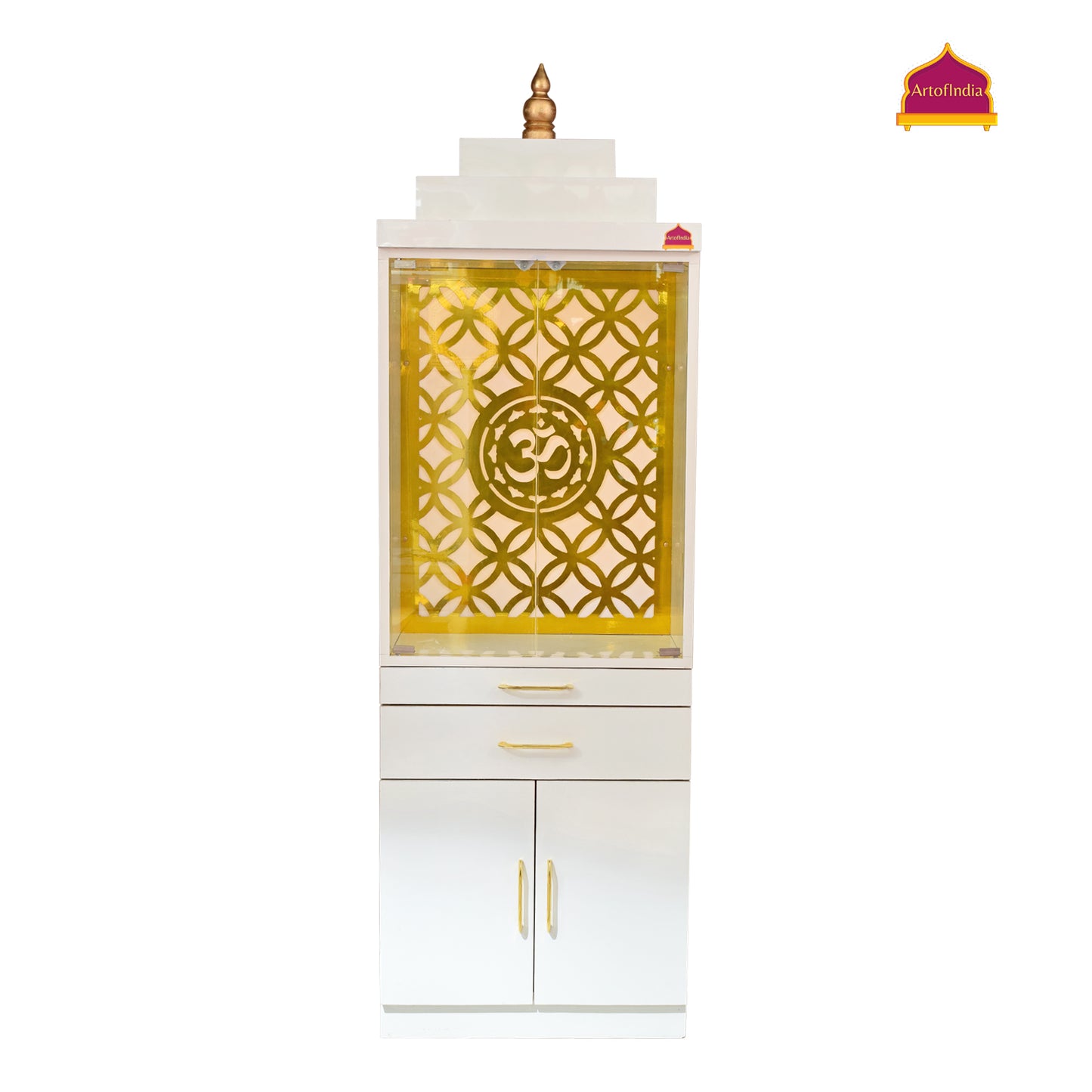 ARTOFINDIA Designer Wooden Glass Door Mandir for Home/Office Pooja Mandir with Beautifull Lights