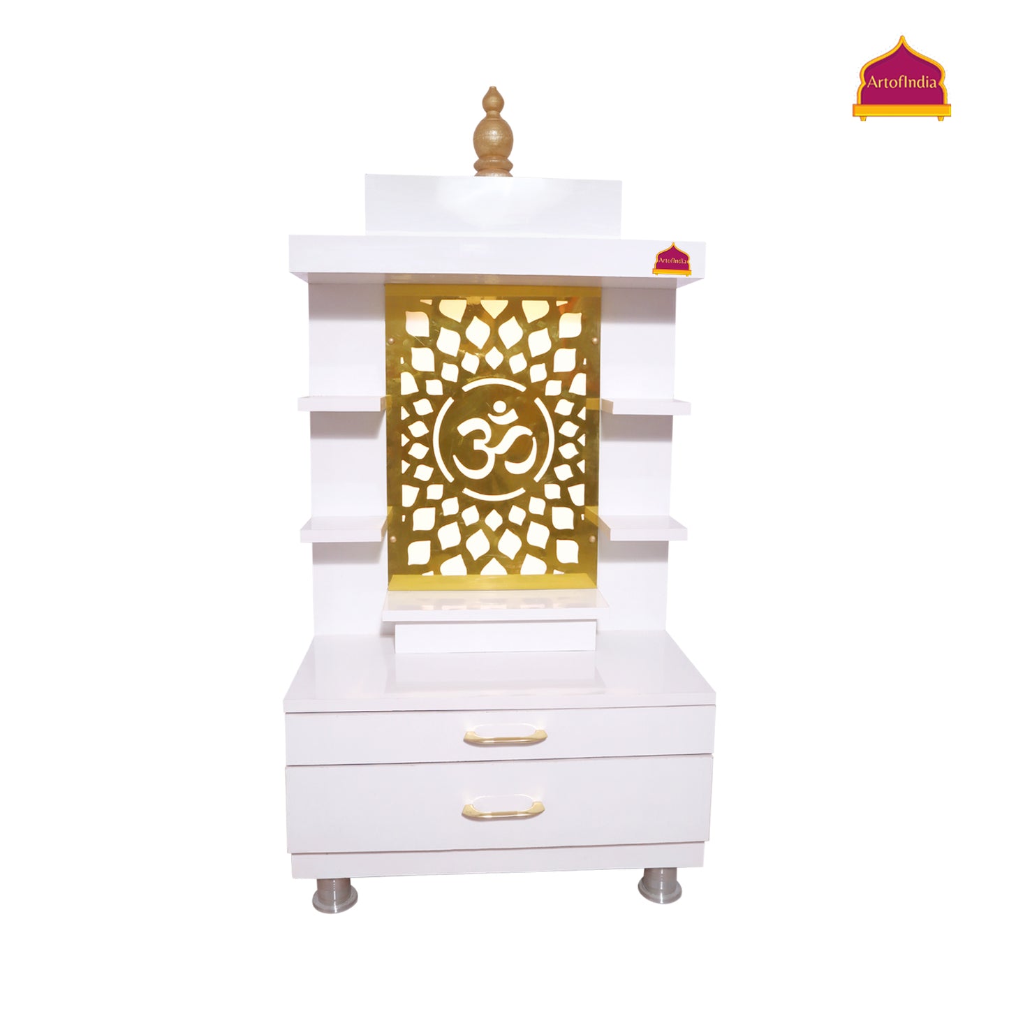 ARTOFINDIA Designer Wooden Mandir, Decorative Wooden Mandir with Lights & Shelfs