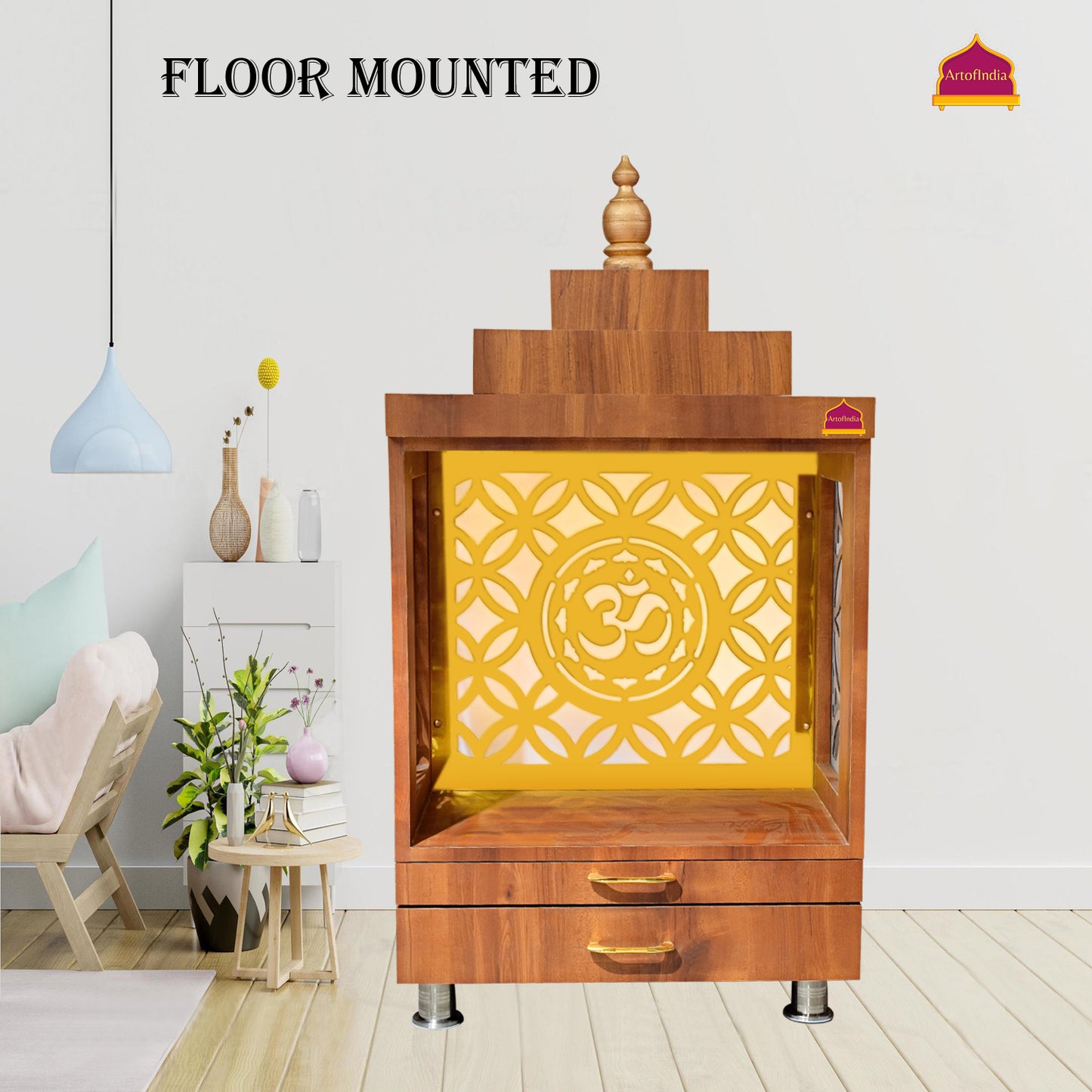 ARTOFINDIA Wooden Temple, Wooden Mandir for Home, Decorative Wooden Mandir with Lights