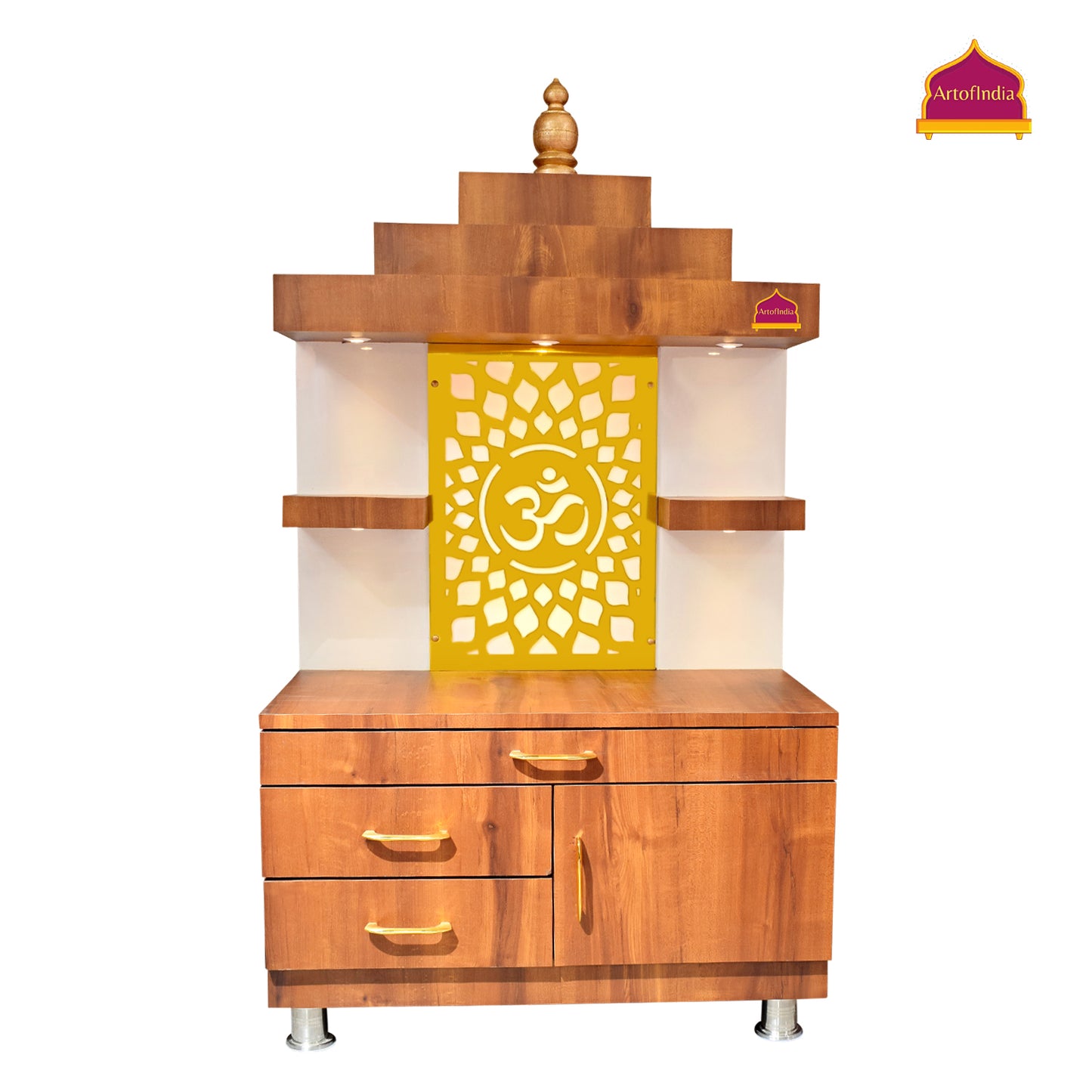 ARTOFINDIA Designer Wooden Temple, Wooden Mandir for Home, Floor Mounted Mandir with Lights