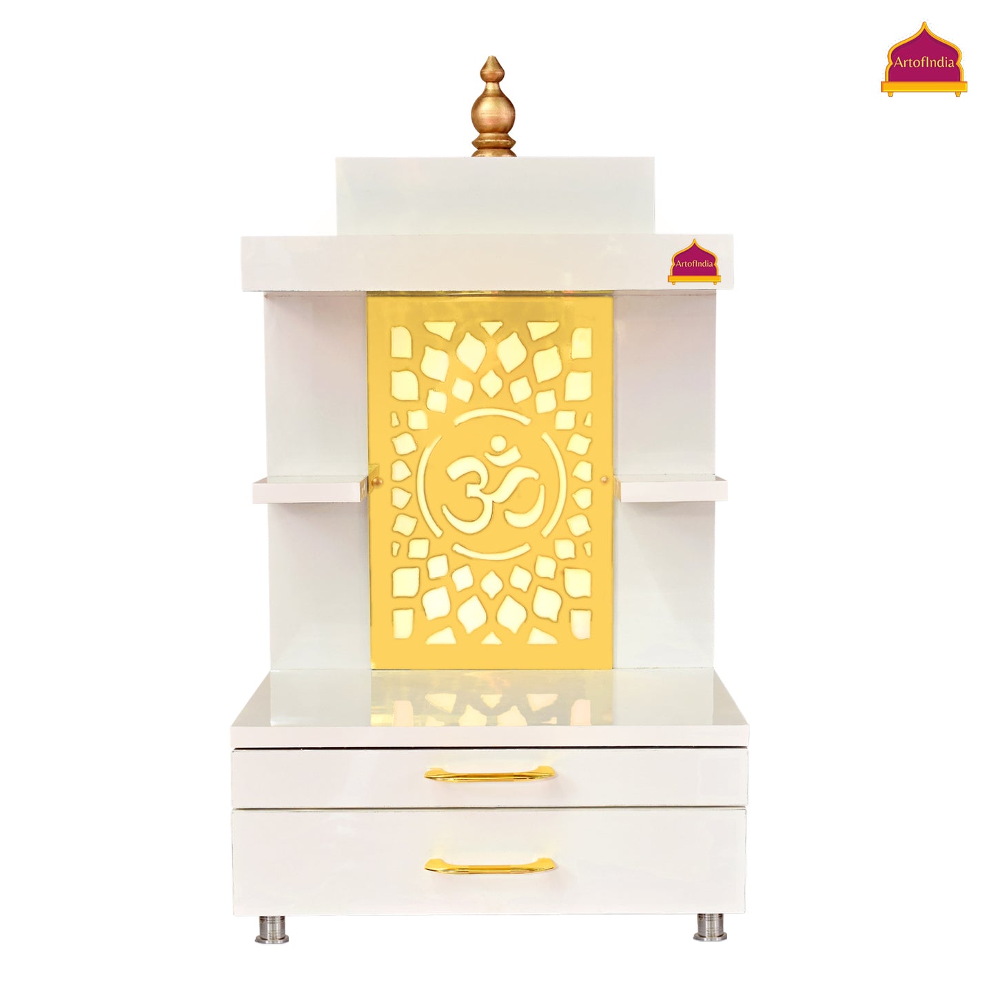 ARTOFINDIA Designer White Wooden Temple, Mandir for Home & Office,Designer Wooden Mandir with Lights Wall Hanging & Floor Mount