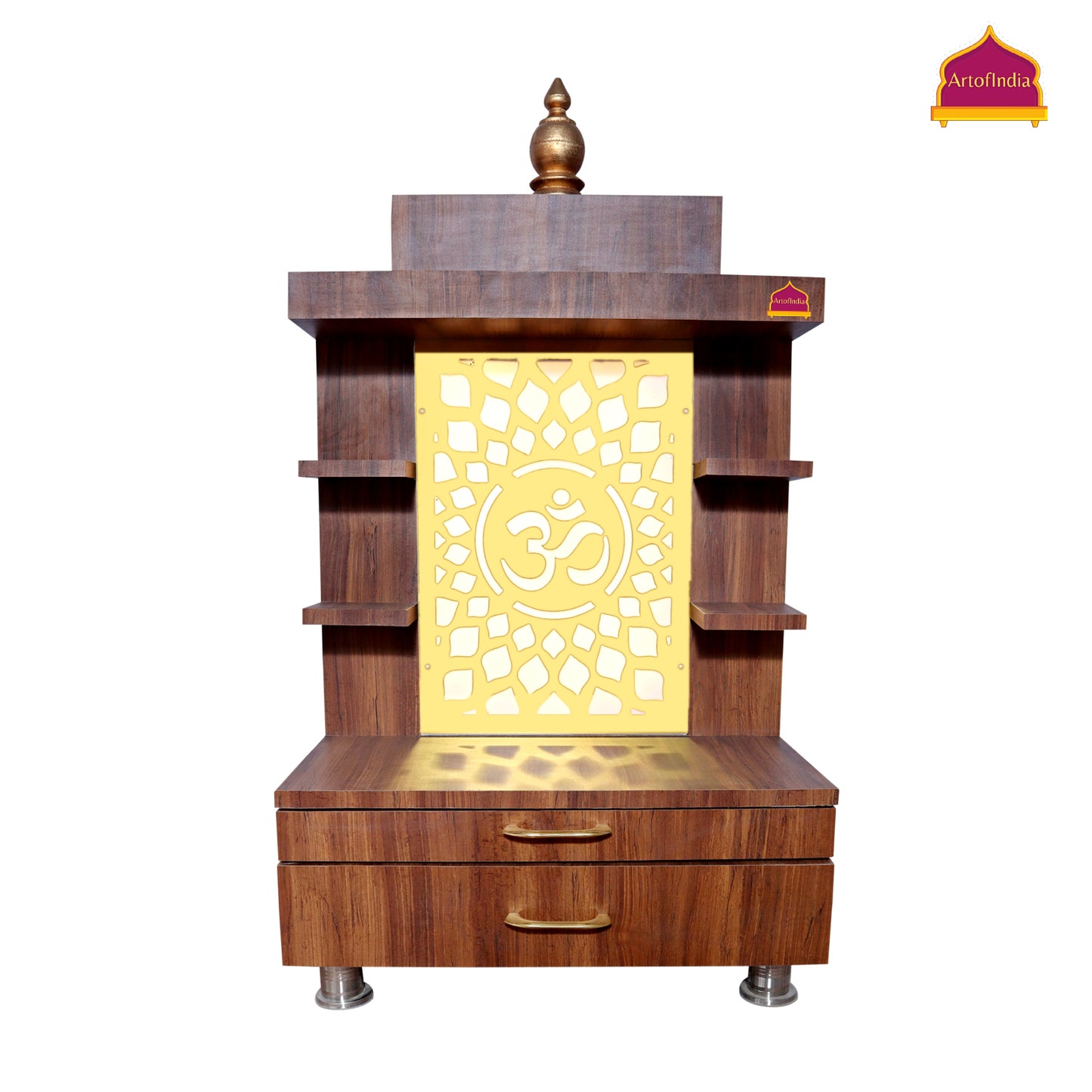 ARTOFINDIA Designer Wooden Temple Brown, Decorative Wooden Mandir with Beautifull Lights