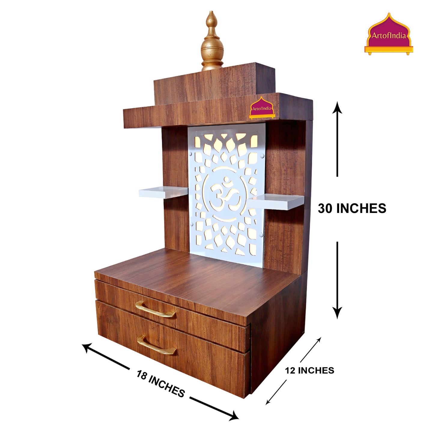 ARTOFINDIA Designer Wooden Temple, Mandir for Home & Office, Decorative Wooden Mandir with Lights