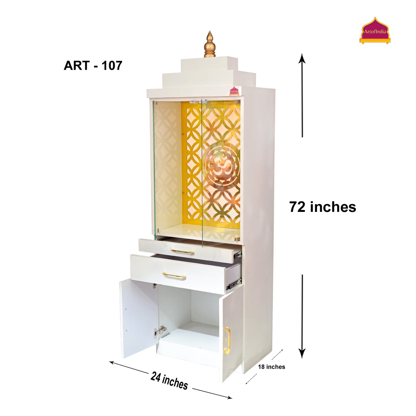 ARTOFINDIA Designer Wooden Glass Door Mandir for Home/Office Pooja Mandir with Beautifull Lights