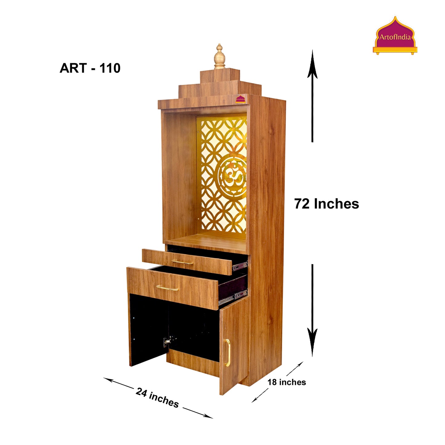 ARTOFINDIA Beautiful Wooden Pooja Mandir for Home/Temple for Home and Office/Pooja Mandir for Home and Office with Om LED Warm White Light