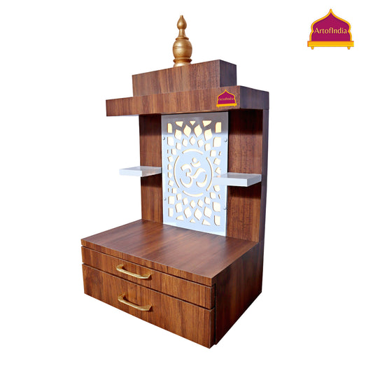 ARTOFINDIA Designer Wooden Temple, Mandir for Home & Office, Decorative Wooden Mandir with Lights