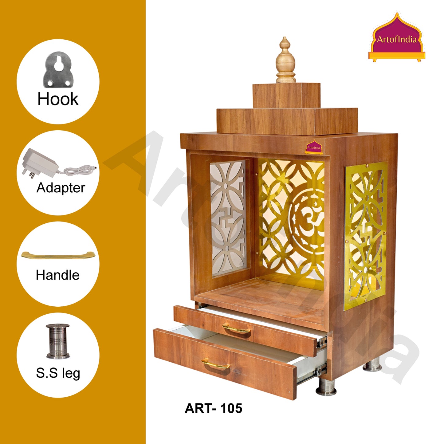 ARTOFINDIA Wooden Temple, Wooden Mandir for Home, Decorative Wooden Mandir with Lights