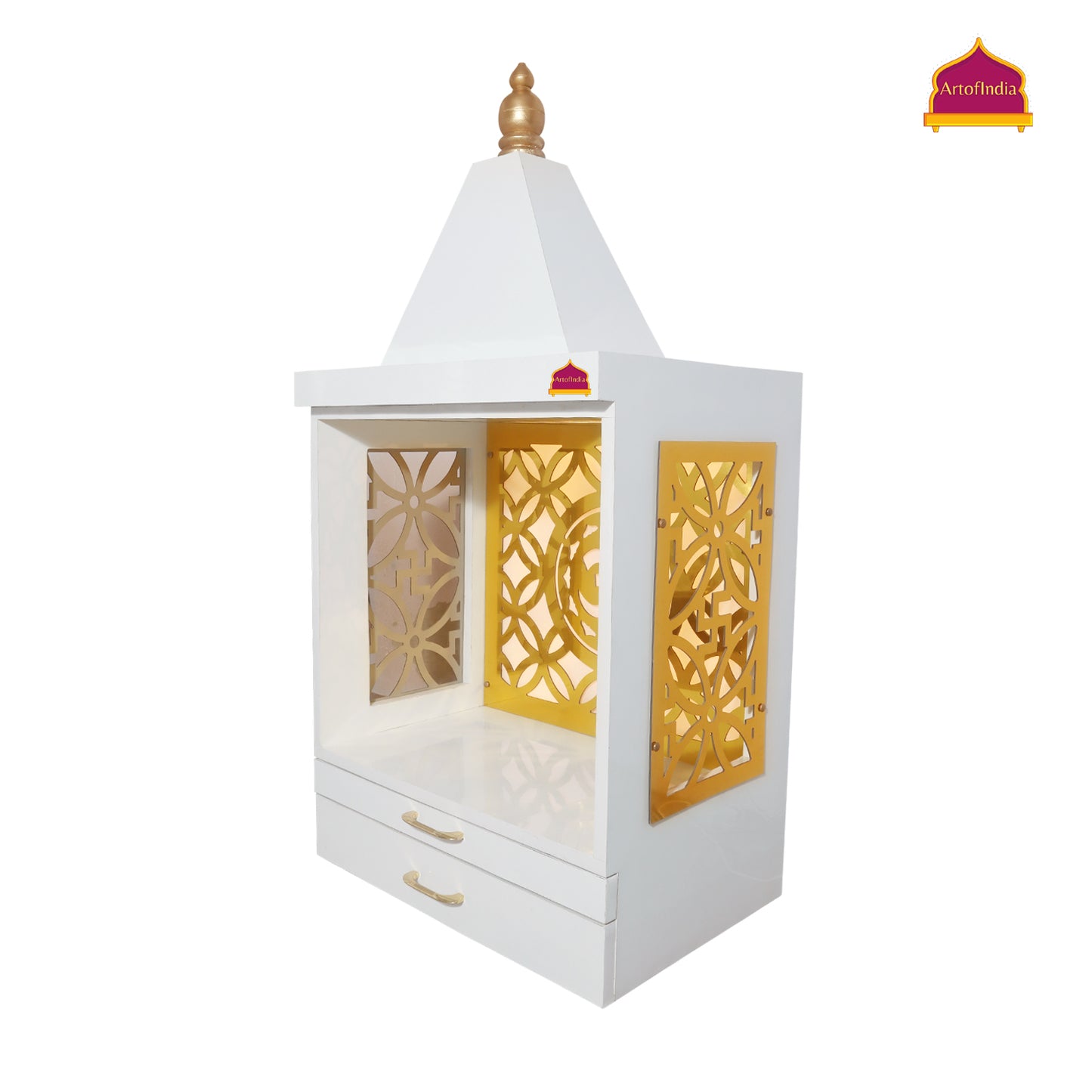 ARTOFINDIA Designer Wooden Temple, Decorative Wooden Mandir with Lights Wall Hanging & Floor Mounted