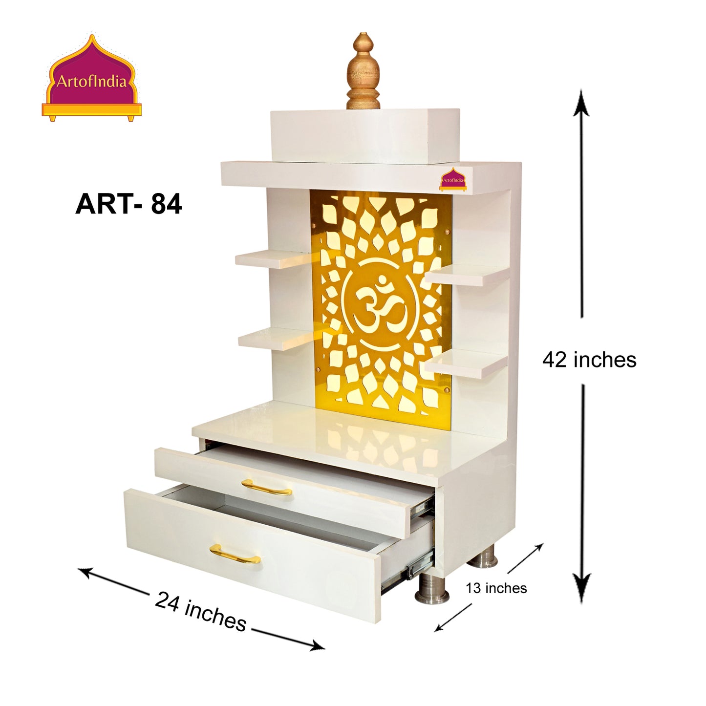 ARTOFINDIA Designer Wooden Temple,Wall Hanging & Floor Mounted,  Wooden Mandir for Home and Office with warm white Lights