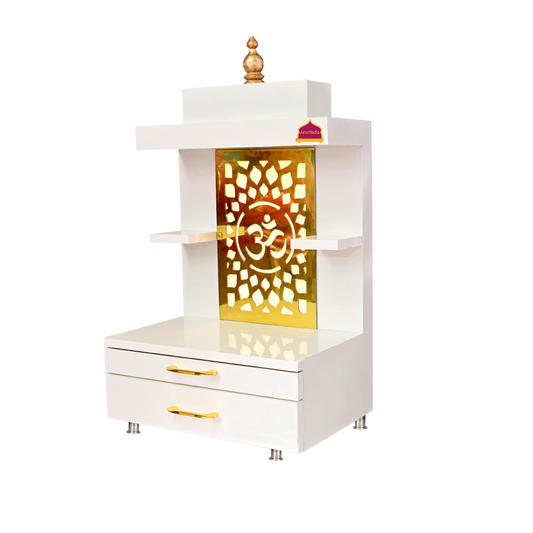 ARTOFINDIA Designer White Wooden Temple, Mandir for Home & Office,Designer Wooden Mandir with Lights Wall Hanging & Floor Mount