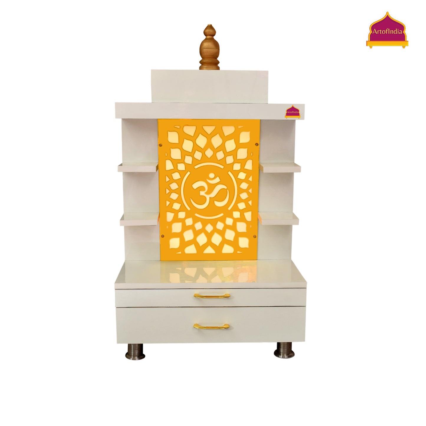 ARTOFINDIA Designer Wooden Temple,Wall Hanging & Floor Mounted,  Wooden Mandir for Home and Office with warm white Lights