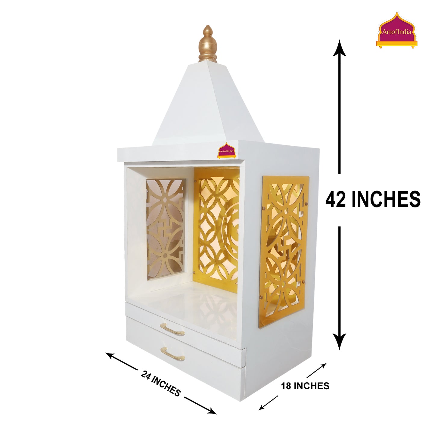 ARTOFINDIA Designer Wooden Temple, Decorative Wooden Mandir with Lights Wall Hanging & Floor Mounted