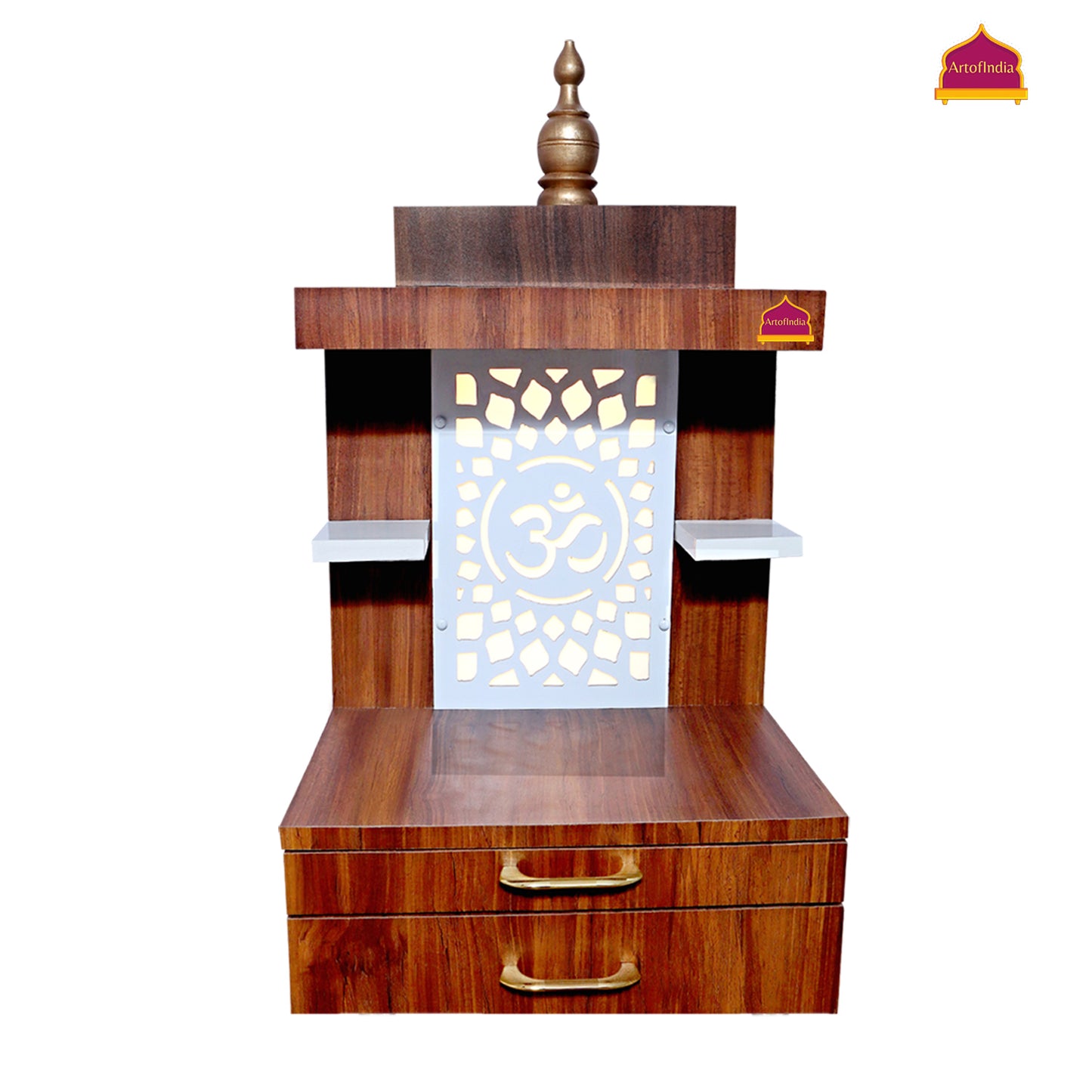 ARTOFINDIA Designer Wooden Temple, Mandir for Home & Office, Decorative Wooden Mandir with Lights