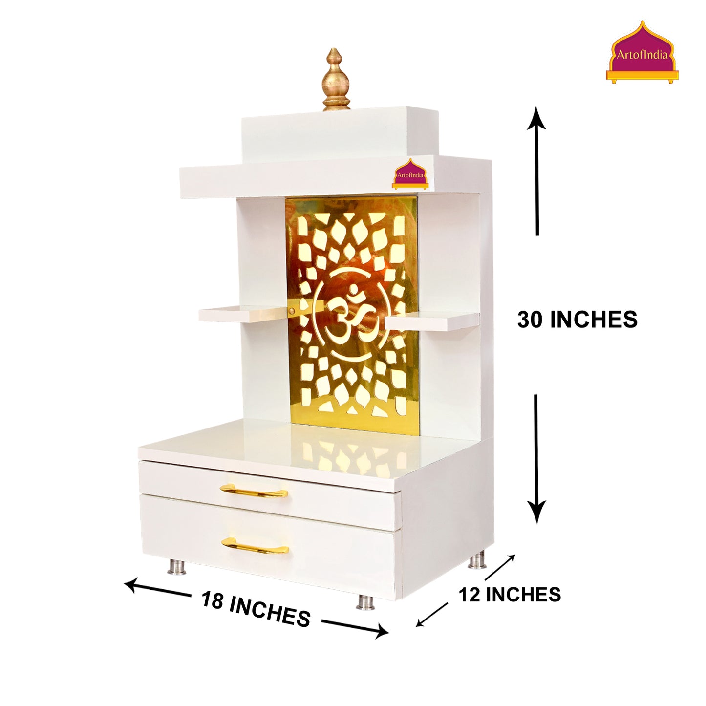 ARTOFINDIA Designer White Wooden Temple, Mandir for Home & Office,Designer Wooden Mandir with Lights Wall Hanging & Floor Mount