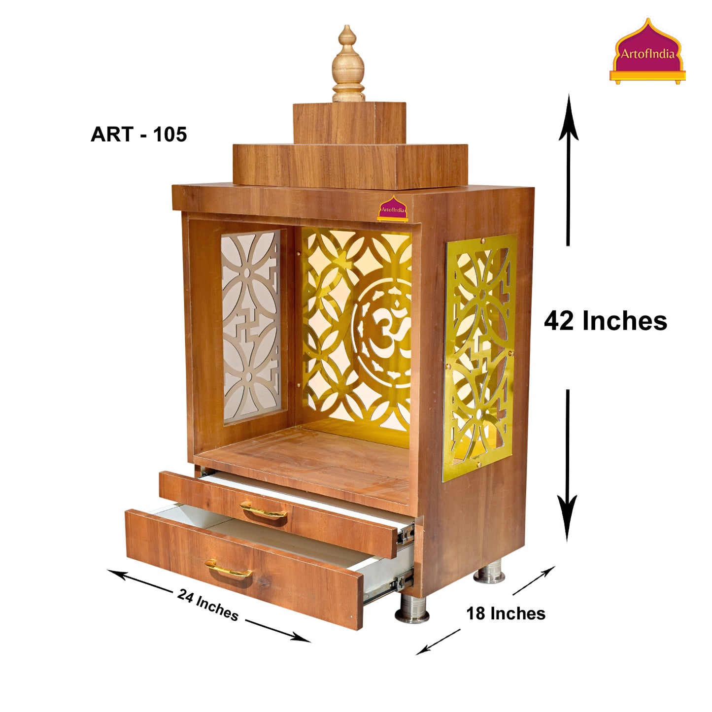 ARTOFINDIA Wooden Temple, Wooden Mandir for Home, Decorative Wooden Mandir with Lights