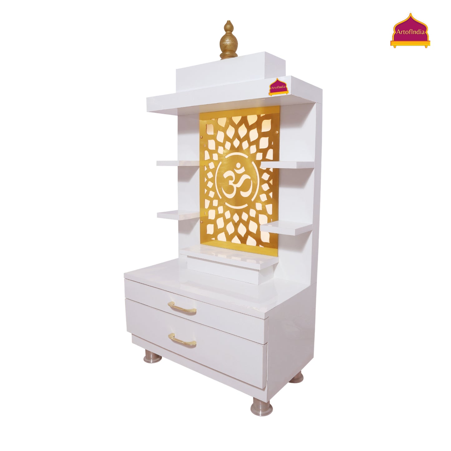 ARTOFINDIA Designer Wooden Mandir, Decorative Wooden Mandir with Lights & Shelfs