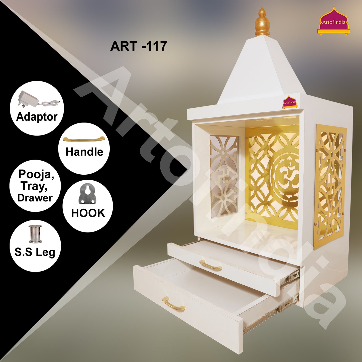 ARTOFINDIA Designer Wooden Temple, Decorative Wooden Mandir with Lights Wall Hanging & Floor Mounted