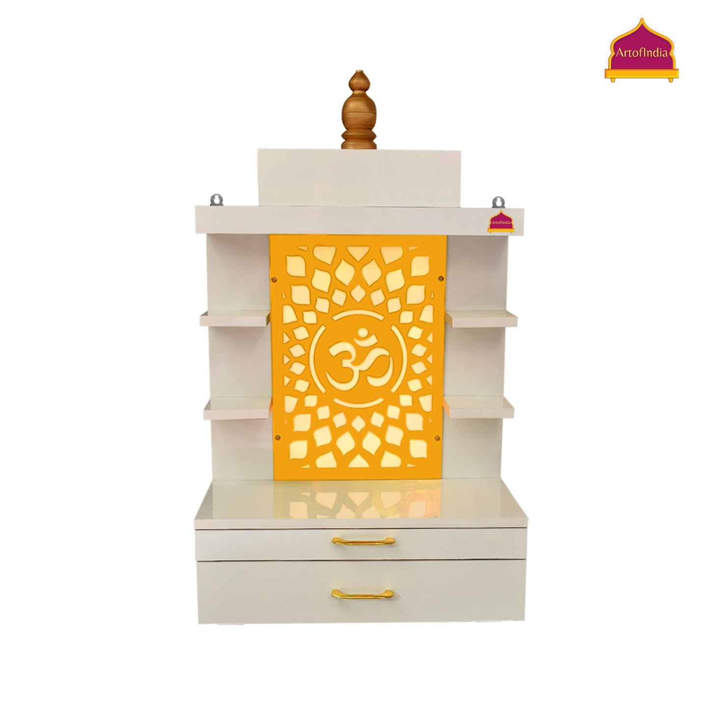 ARTOFINDIA Designer Wooden Temple,Wall Hanging & Floor Mounted,  Wooden Mandir for Home and Office with warm white Lights