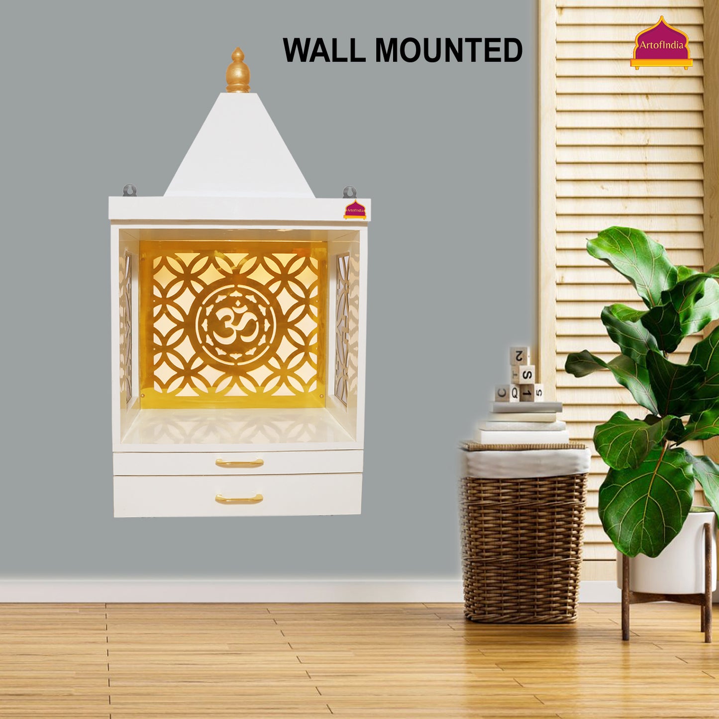 ARTOFINDIA Designer Wooden Temple, Decorative Wooden Mandir with Lights Wall Hanging & Floor Mounted