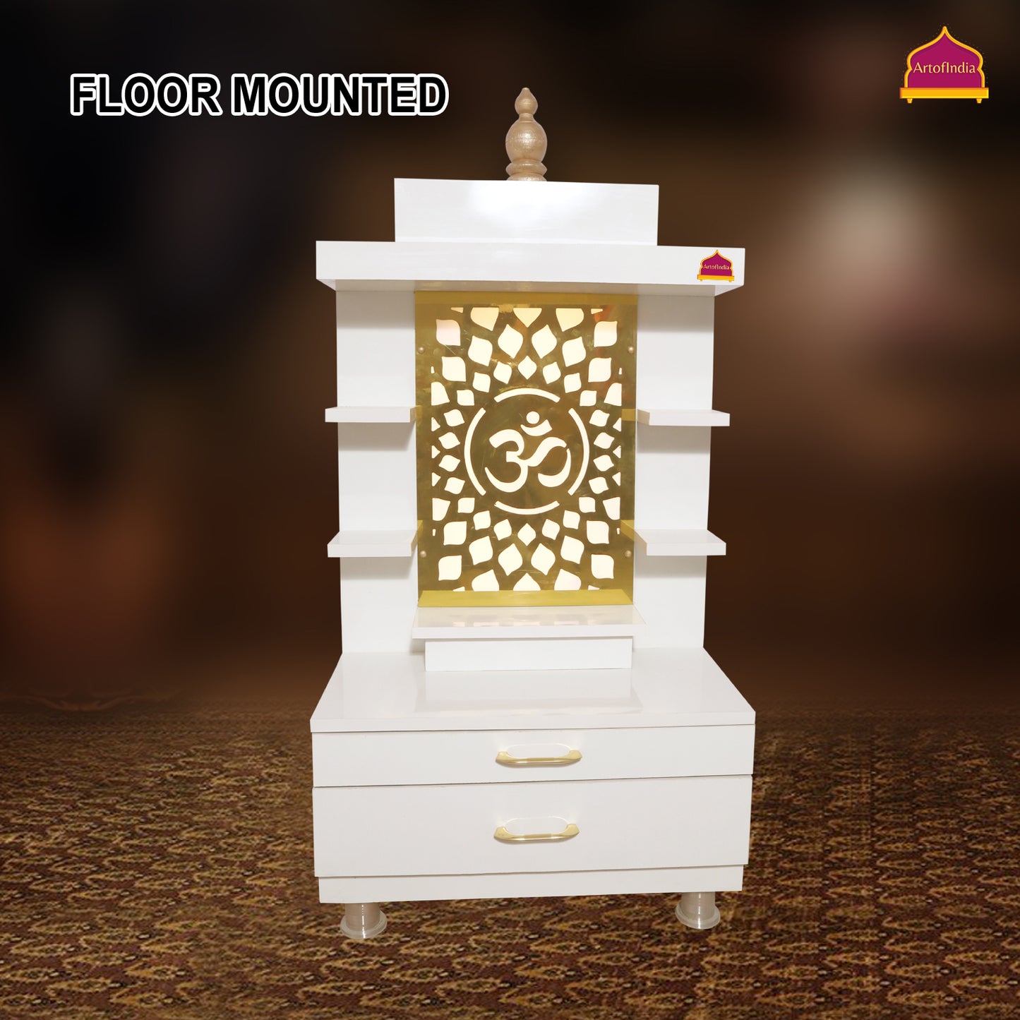 ARTOFINDIA Designer Wooden Mandir, Decorative Wooden Mandir with Lights & Shelfs