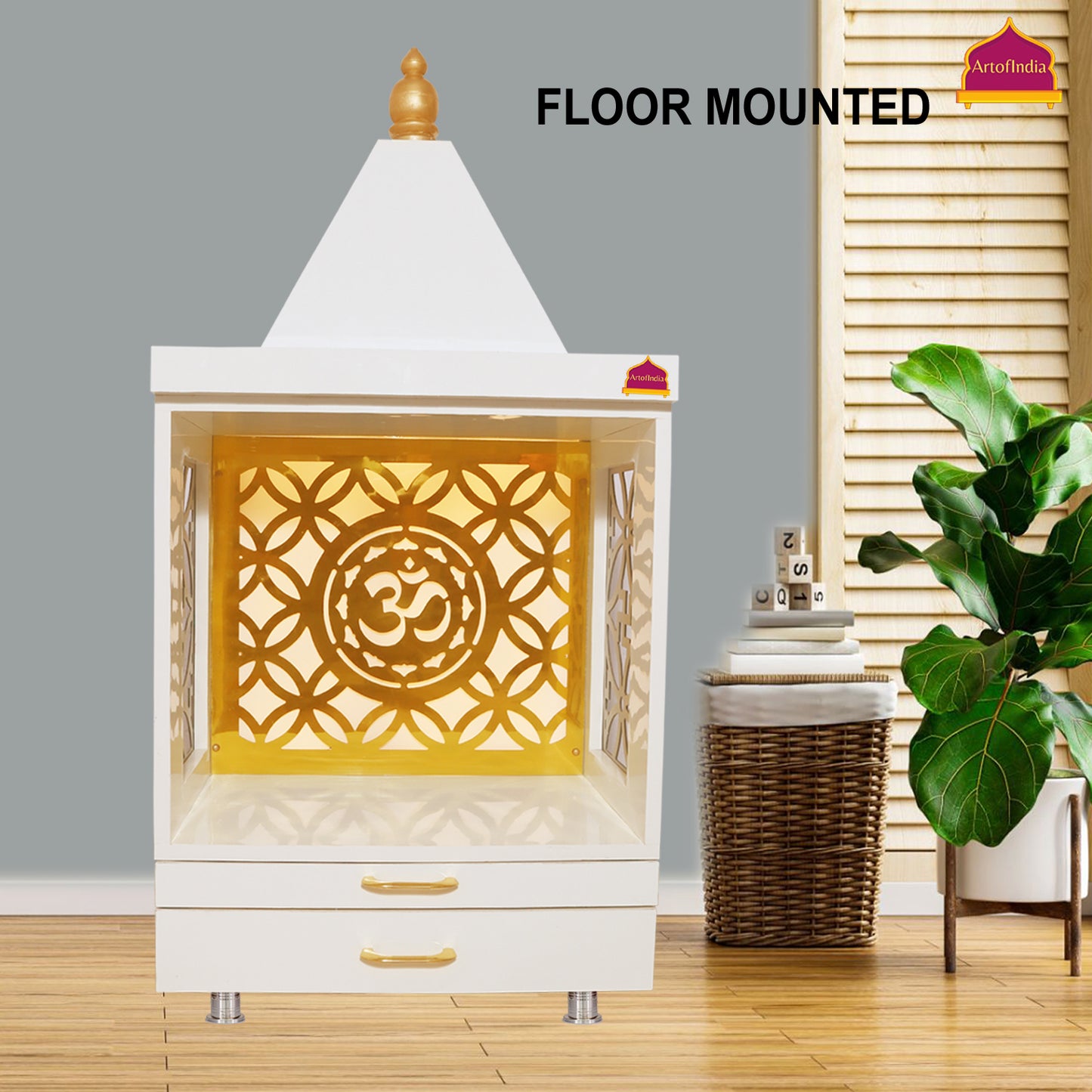 ARTOFINDIA Designer Wooden Temple, Decorative Wooden Mandir with Lights Wall Hanging & Floor Mounted