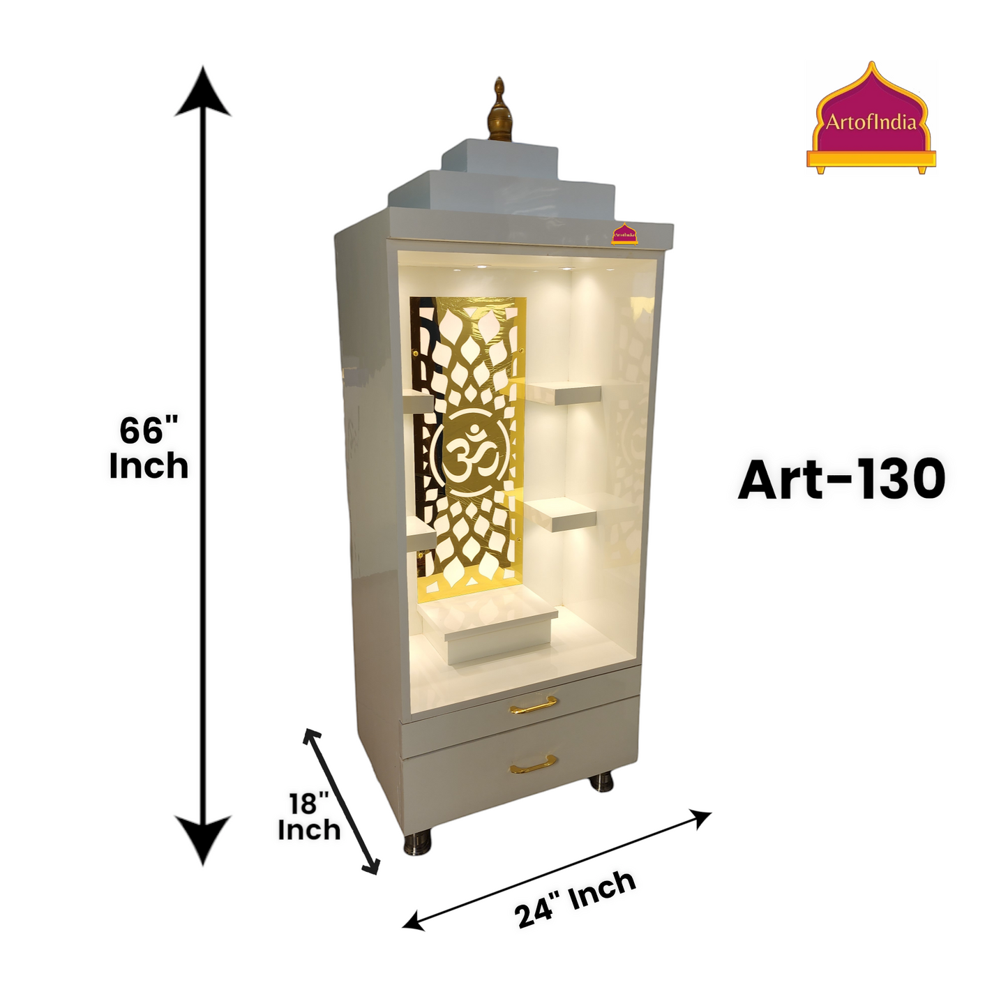 ARTOFINDIA/Beautiful Brown & White Designer Wooden Mandir With Shelfs For Home /Designer Temple