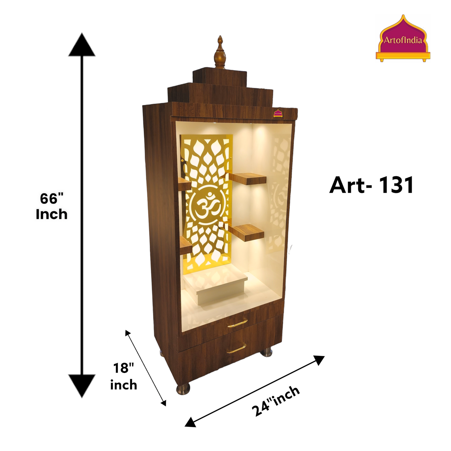 ARTOFINDIA/ Fanciable Brown & White Designer Wooden Mandir With Shelfs For Home /Designer Temple