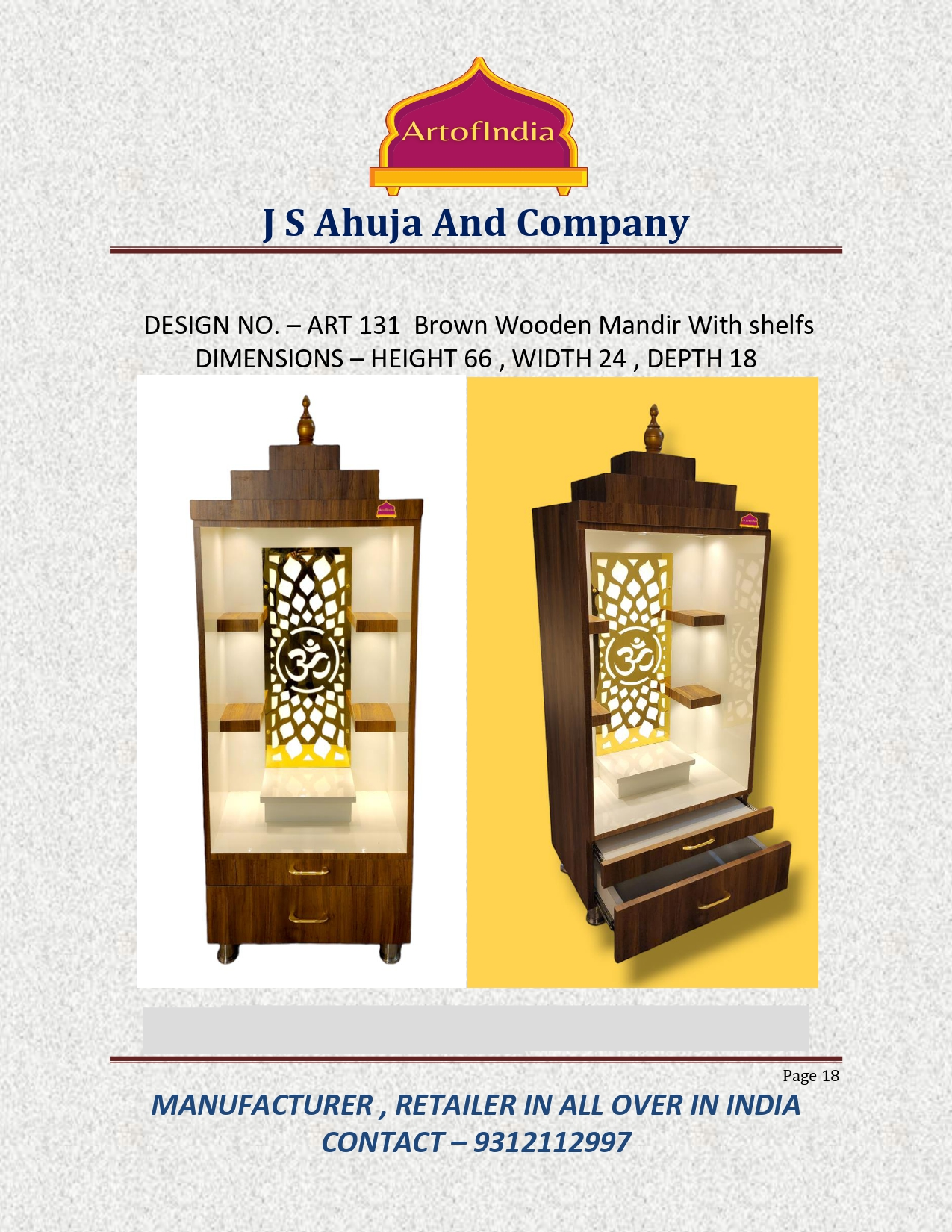 ARTOFINDIA/ Fanciable Brown & White Designer Wooden Mandir With Shelfs For Home /Designer Temple