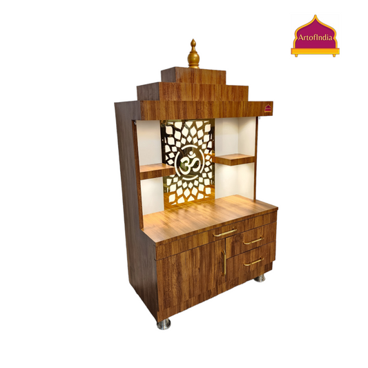 ARTOFINDIA/ Beautiful Brown Designer Wooden Mandir With Shelfs For Home/ Designer Temple