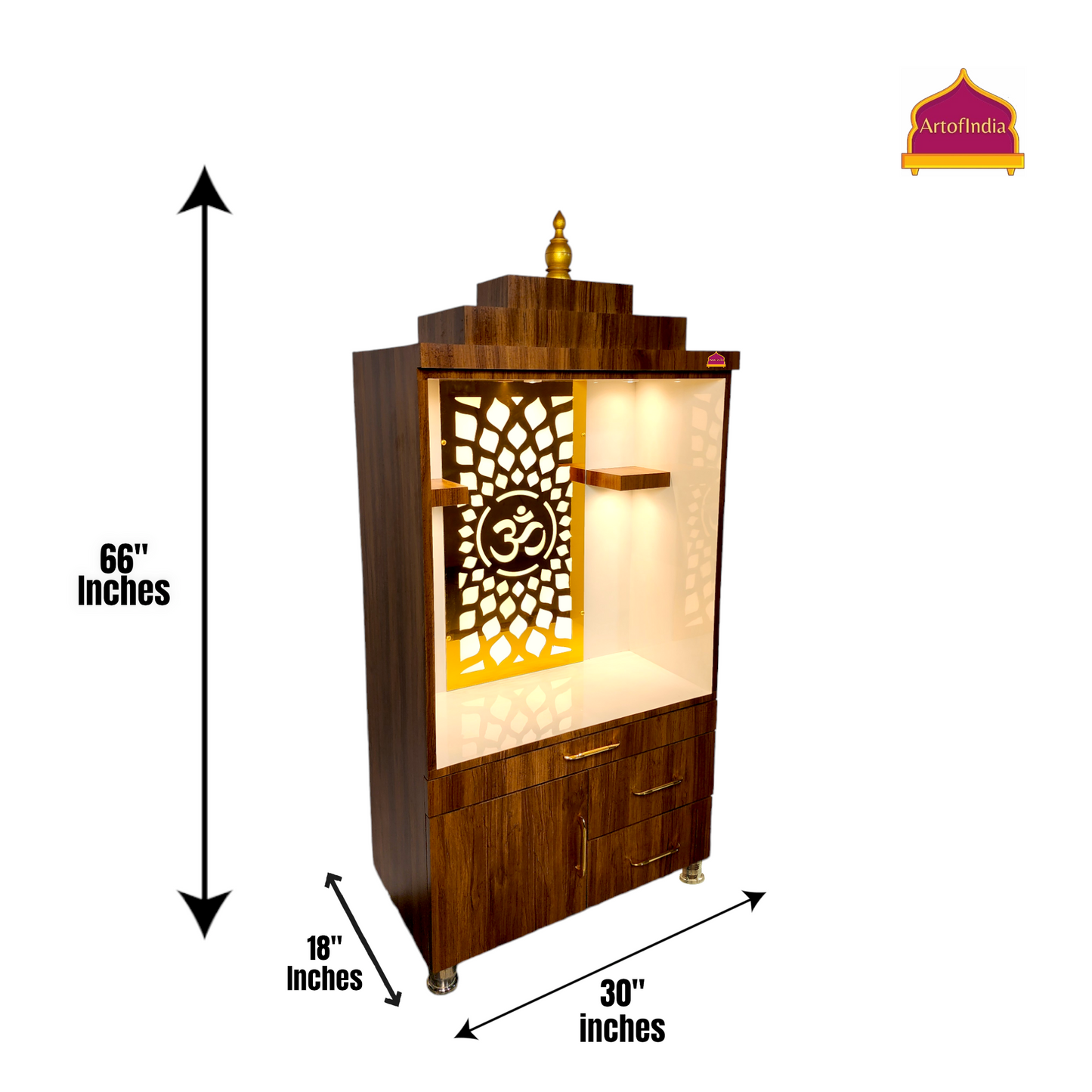 ARTOFINDIA/ Beautiful White & Brown Designer Wooden Mandir With 2 Shelfs For Home/Designer Temple