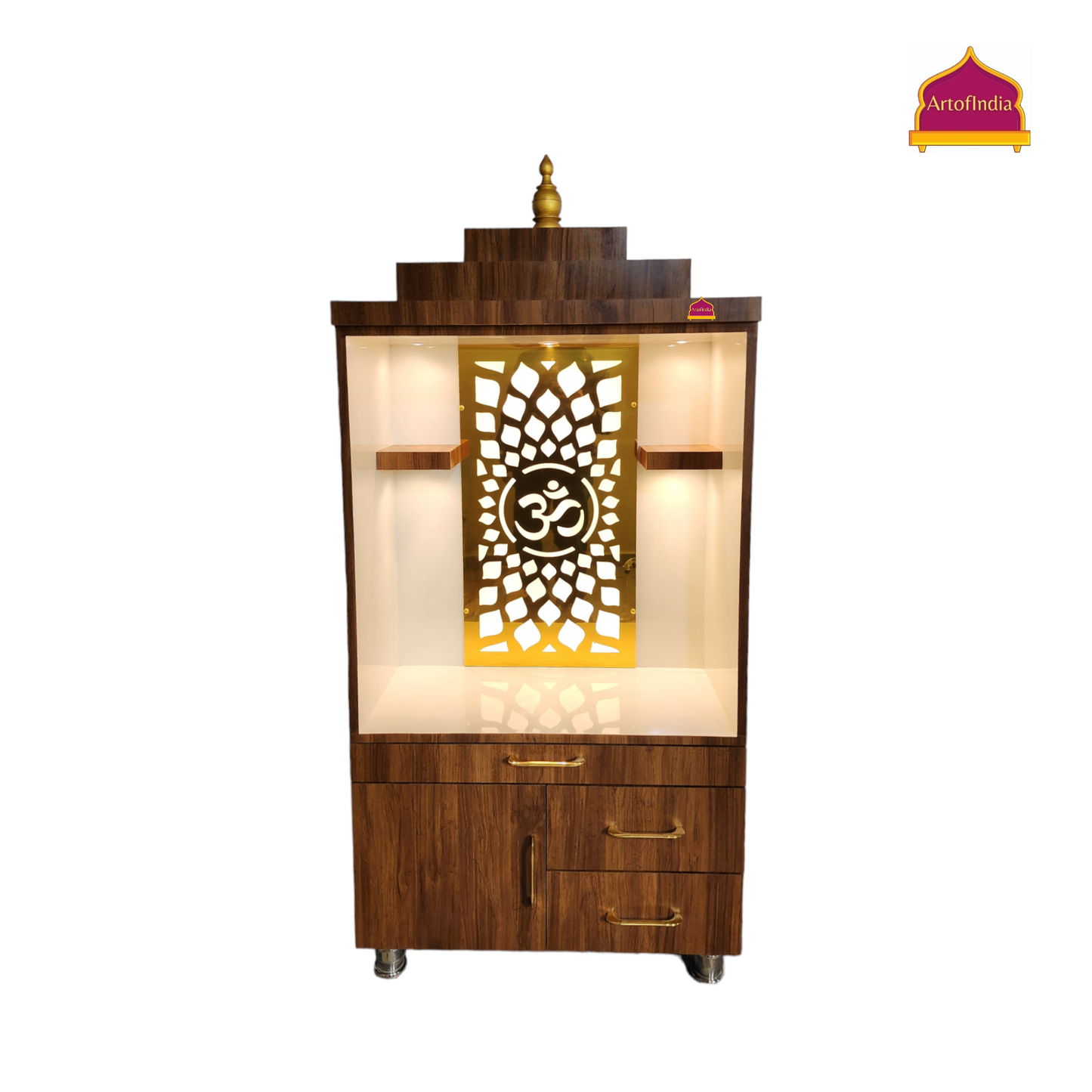 ARTOFINDIA/ Beautiful White & Brown Designer Wooden Mandir With 2 Shelfs For Home/Designer Temple